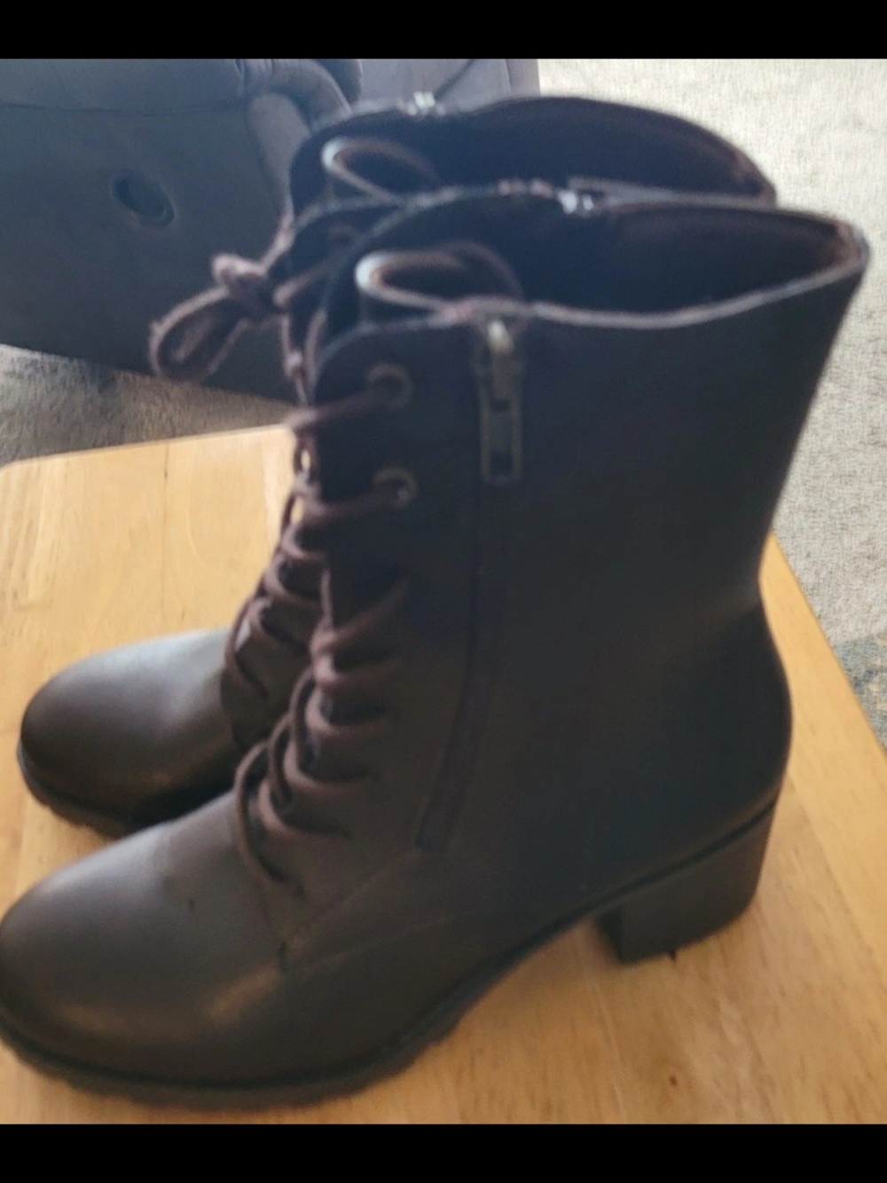Sun And Stone Women's Brown Lace-Up Ankle Boots with Side Zip